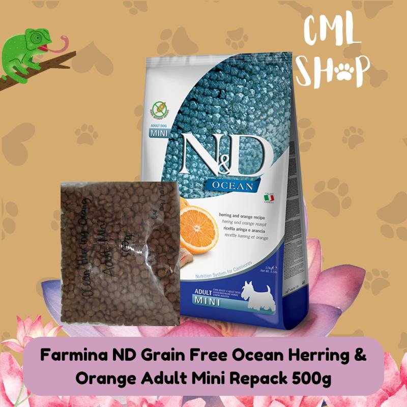 FARMINA ND GRAIN FREE OCEAN HERRING & ORANGE ADULT MINI REPACK 500gr