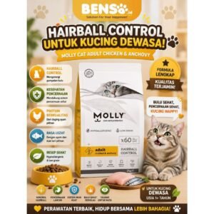 Makanan Kucing - Molly Cat Adult Hairball Control Chicken & Anchovy Freshpack 100g
