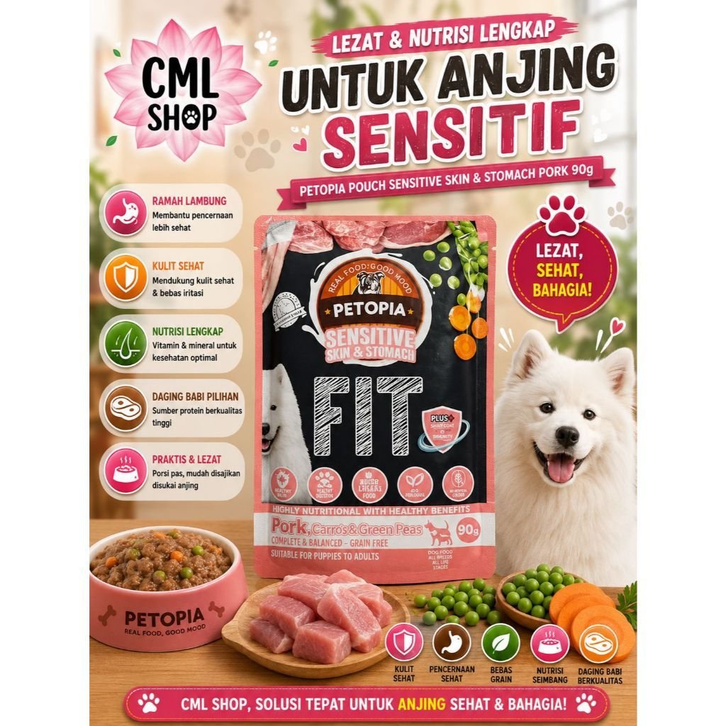 Petopia Pouch Sensitive Skin & Stomach Pork 90g