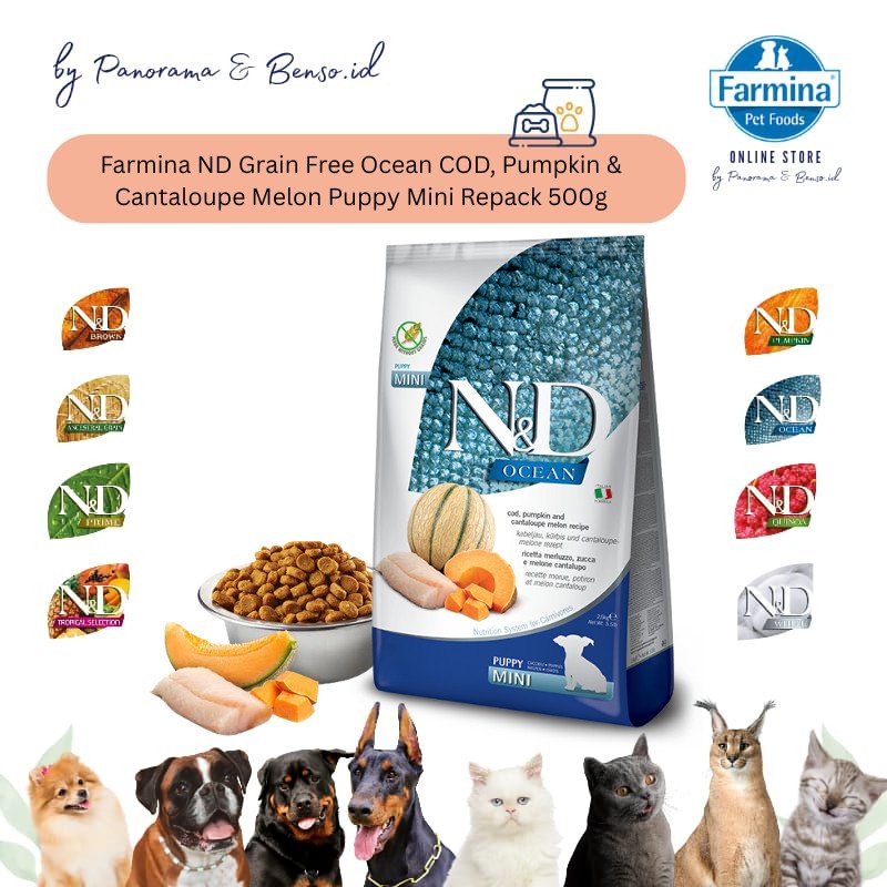 FARMINA ND GRAIN FREE OCEAN COD PUMPKIN & CANTALOUPE MELON PUPPY MINI REPACK 500Gr