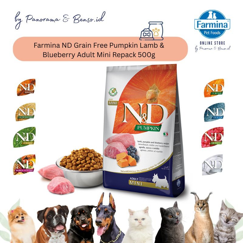 FARMINA ND GRAIN FREE PUMPKIN LAMB & BLUEBERRY ADULT MINI REPACK 500G
