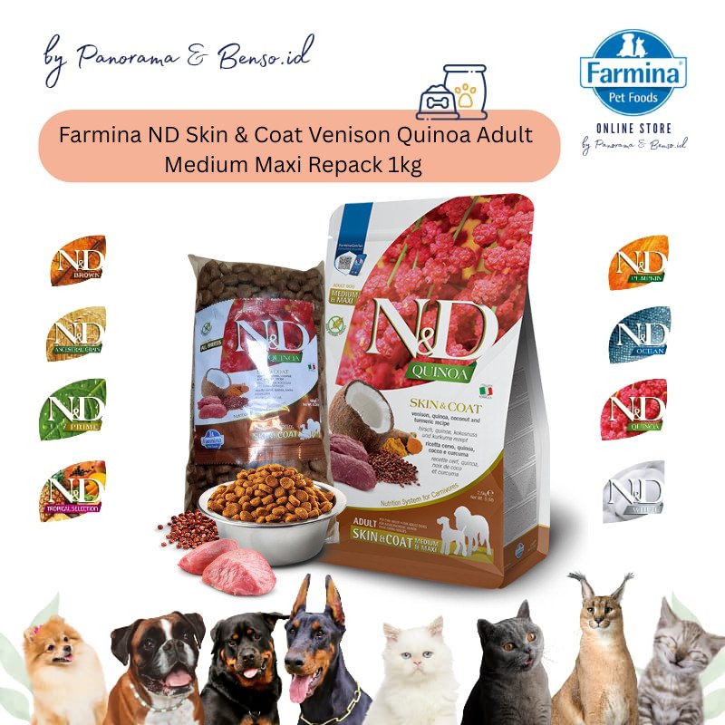 Farmina N&D Adult Skin&Coat Venison Quinoa Grain Free Medium Repack 1Kg