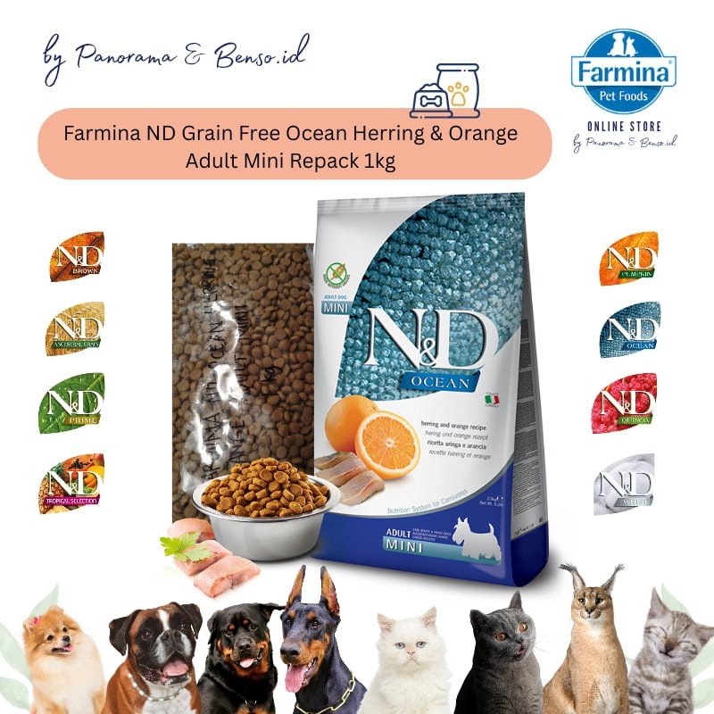 FARMINA ND GRAIN FREE OCEAN HERRING & ORANGE ADULT MINI REPACK 1KG
