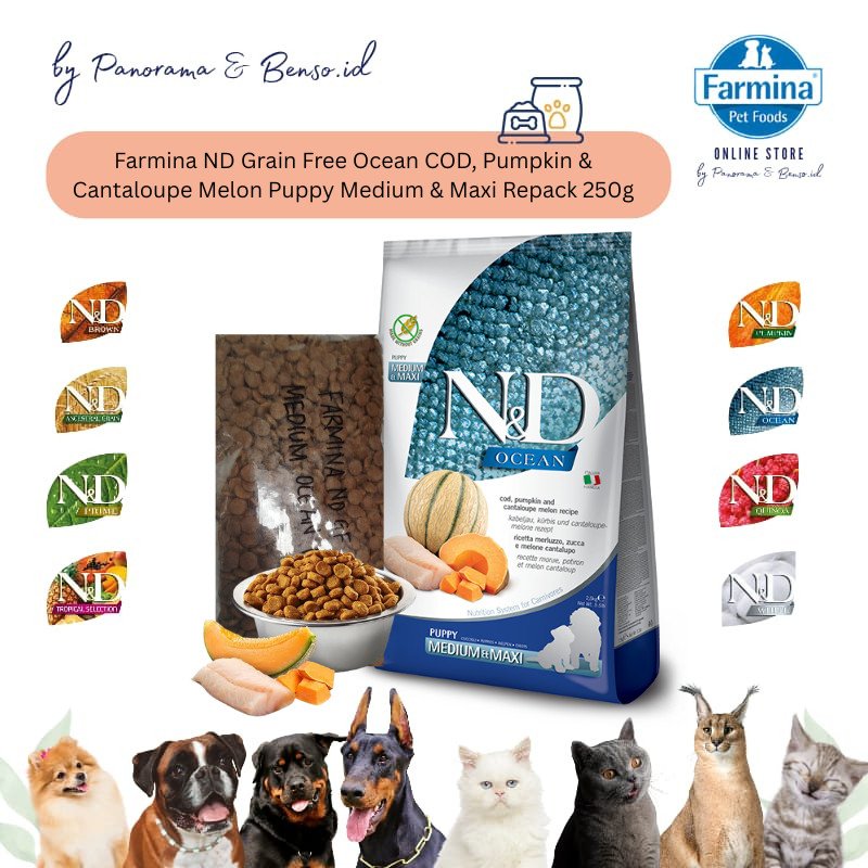 FARMINA ND OCEAN COD, PUMPKIN & CANTALOUPE MELON PUPPY MEDIUM & MAXI REPACK 250Gr
