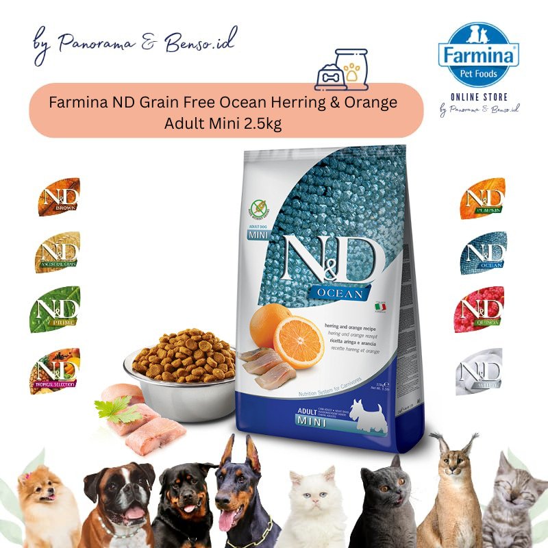 FARMINA ND GRAIN FREE OCEAN HERRING & ORANGE ADULT MINI REPACK 2.5KG