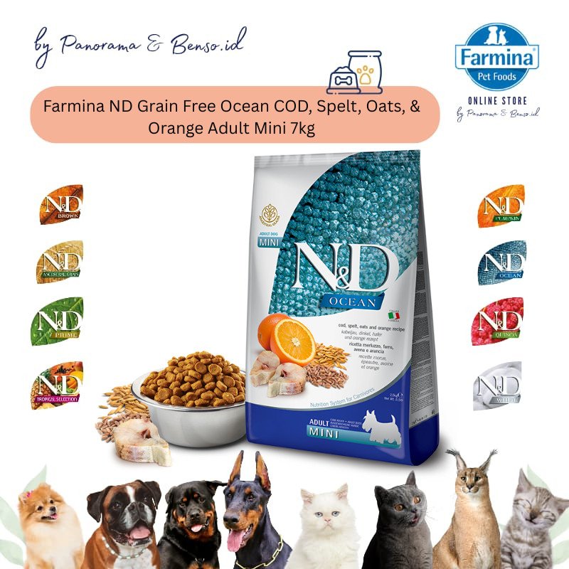 Farmina ND Grainfree Ocean COD, Spelt, Oats, & Orange Adult Mini 7kg