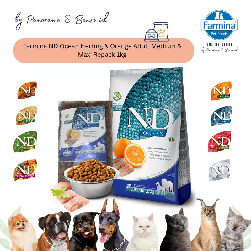 FARMINA ND OCEAN HERRING & ORANGE ADULT MEDIUM & MAXI REPACK 1KG