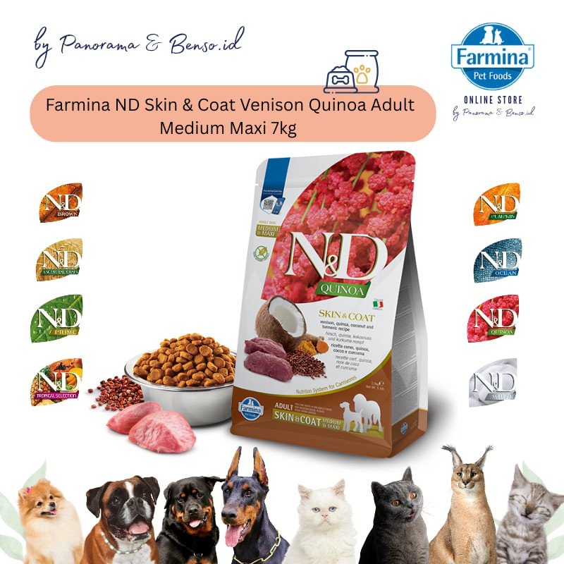 Farmina N&D Adult Skin&Coat Venison Quinoa Grain Free Medium 7Kg