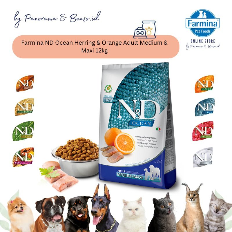 FARMINA ND OCEAN HERRING & ORANGE ADULT MEDIUM & MAXI 12KG