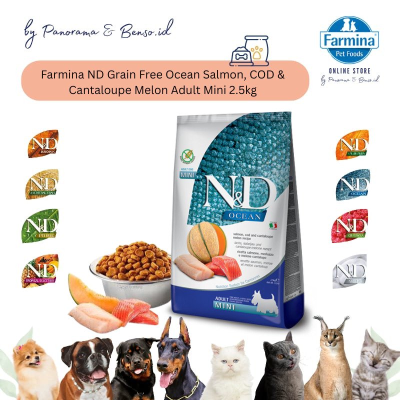 FARMINA ND GRAIN FREE OCEAN SALMON, COD & CANTALOUPE MELON ADULT MINI 2.5KG