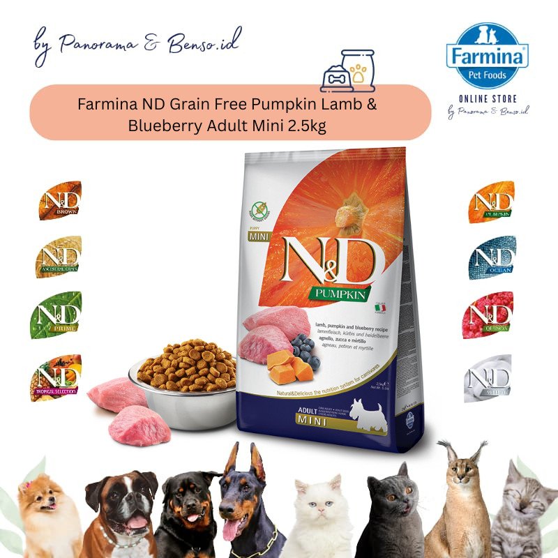 FARMINA ND GRAIN FREE PUMPKIN LAMB & BLUEBERRY ADULT MINI 2.5KG