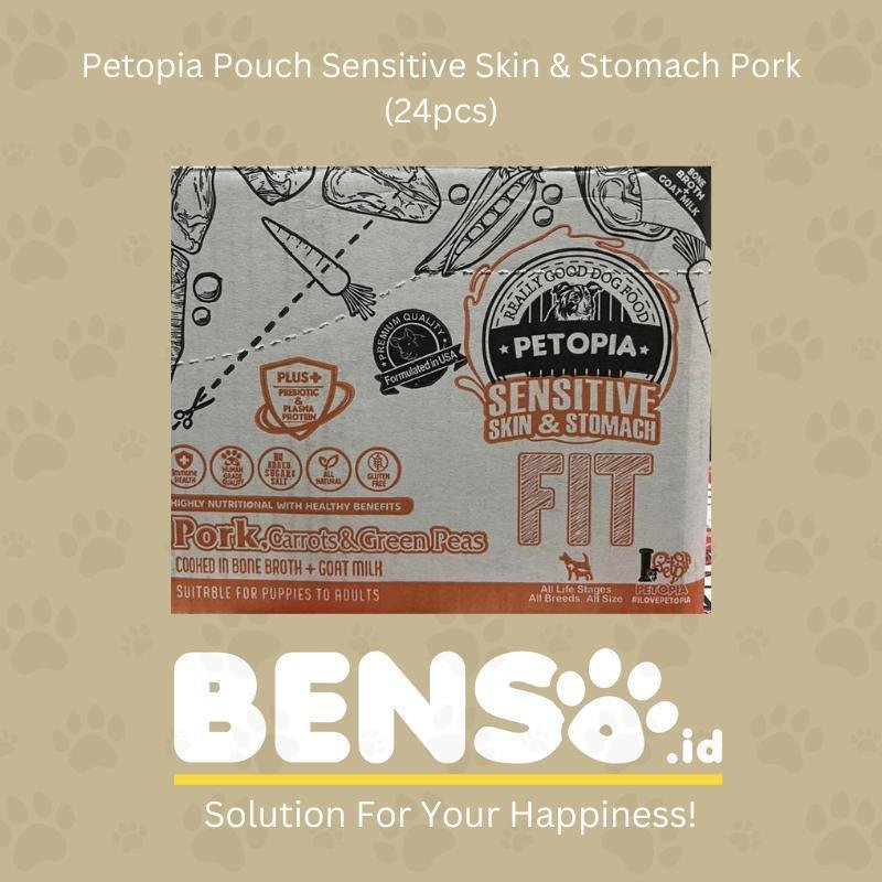 Dogfood - Petopia Pouch Sensitive Skin & Stomach Pork 90g (1 Dus 24pcs) - Makanan Anjing Basah